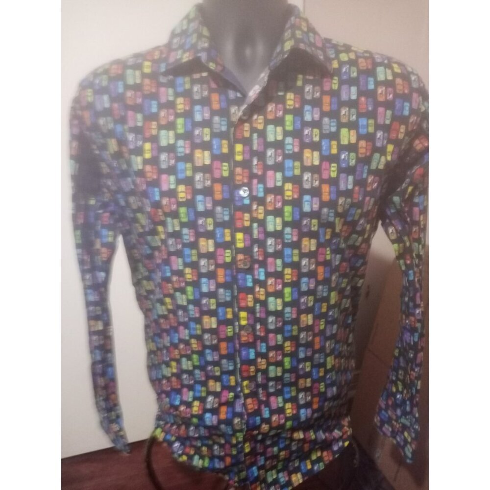 BUGATCHI COLORFUL SPORTS CAR RACE CAR PRINT L/S Button Dress Casual Shirt Sz M